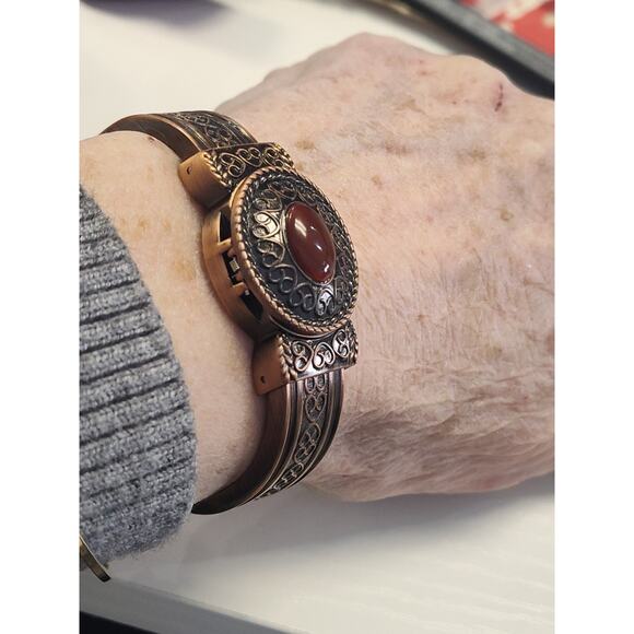 Southwestern Boho Copper Color Cuff Bracelet Hidden Watch Working New Battery
